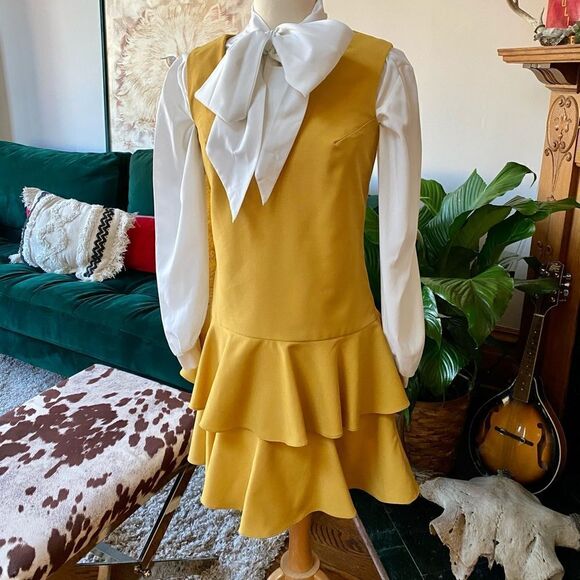 Killer Retro True Vintage 1970’s Marigold Tiered Ruffle Hem Drop Waist Dress - Picture 10 of 14